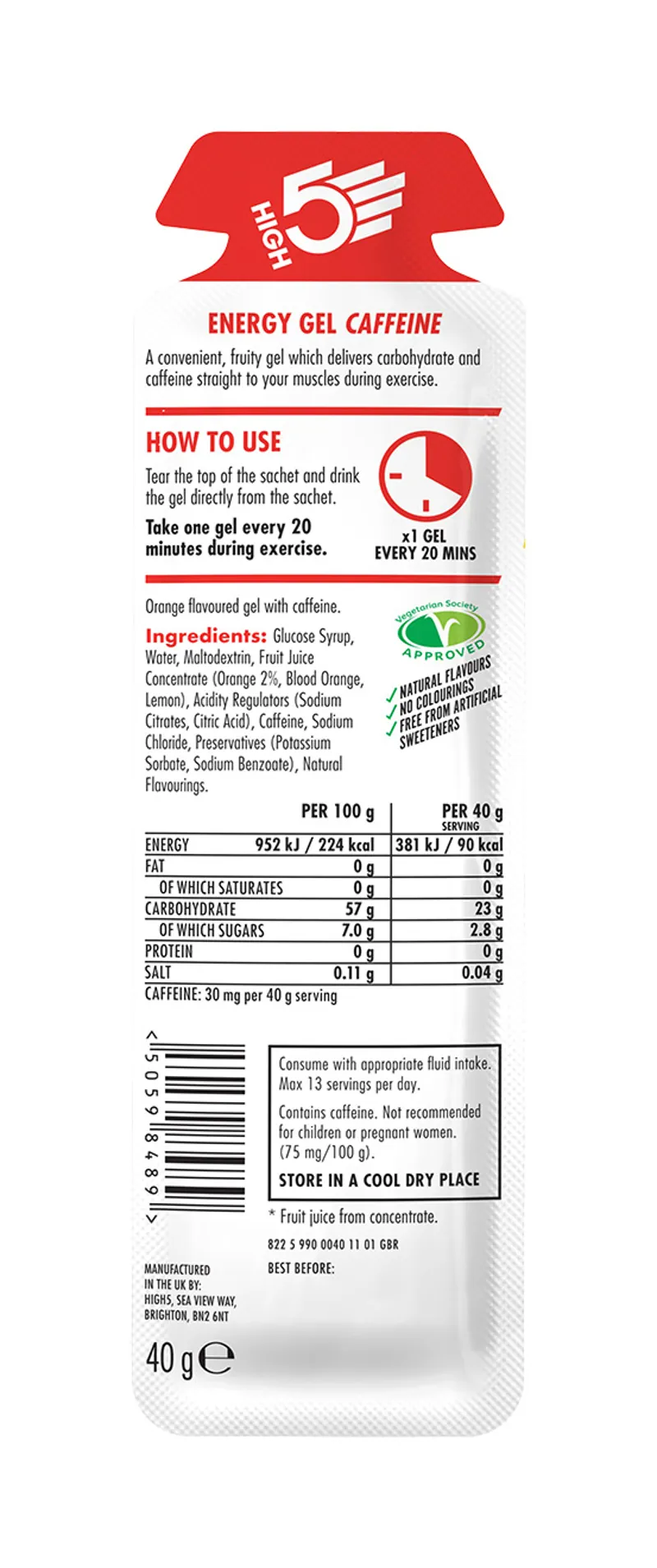 High5 Energy Gel Caffeine x20 40g