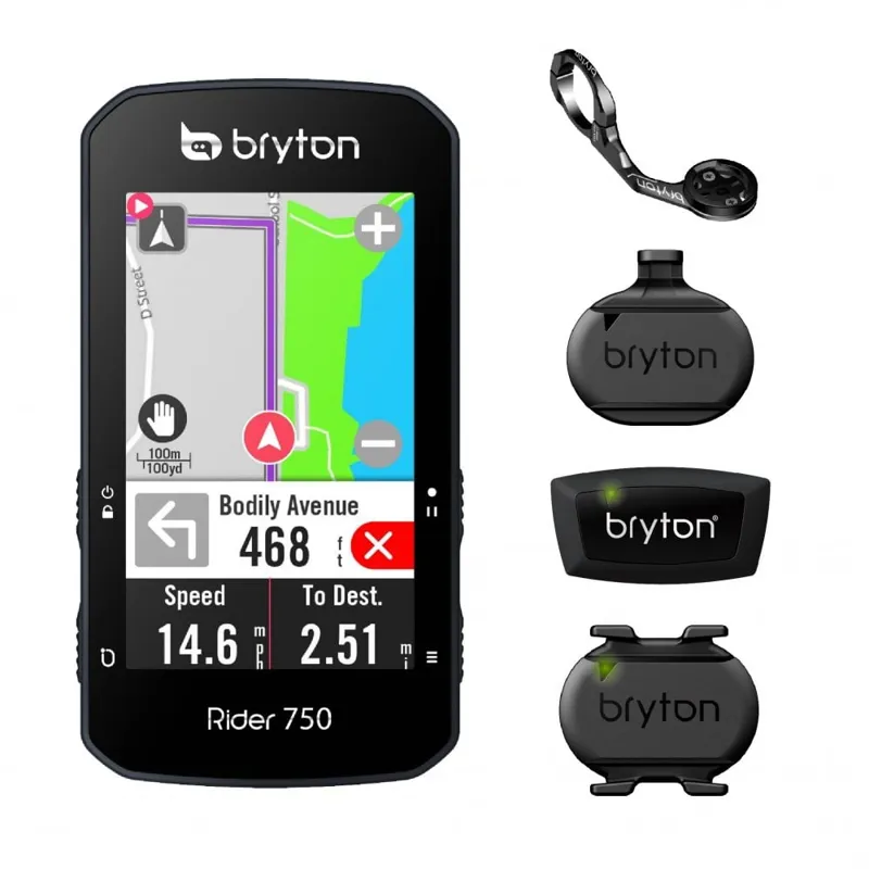Bryton Rider 750t GPS Cycle Computer Bundle With Speed Cadence and Heart Rate Sensors
